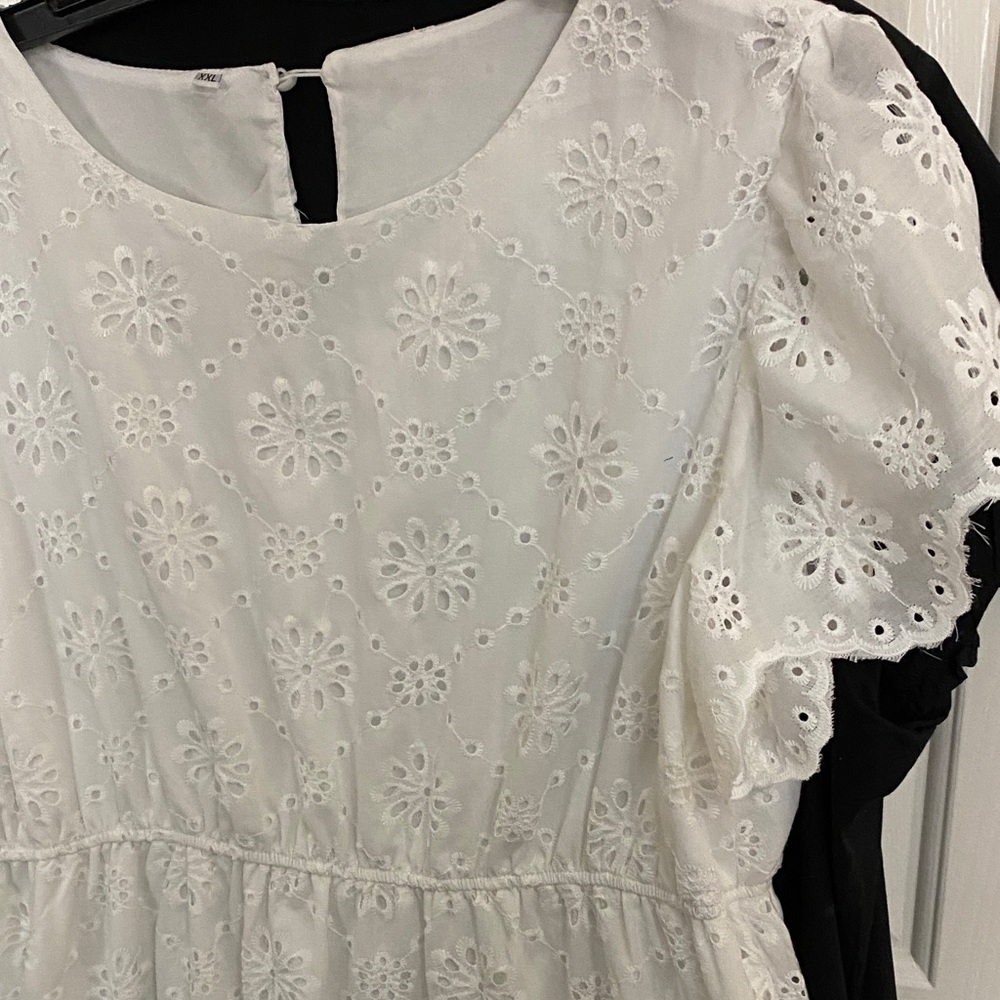 White Eyelet Floral Babydoll Dress